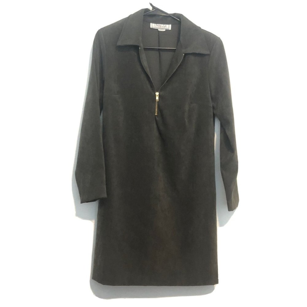 Vintage Christy Lyn Polyester Velvet 70s Style  Olive Shift Dress Women 9/10